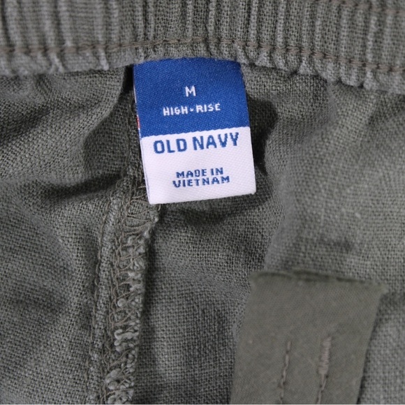 Old Navy High Rise Linen Viscose Womens Medium Army Green Shorts Pockets - Picture 4 of 8